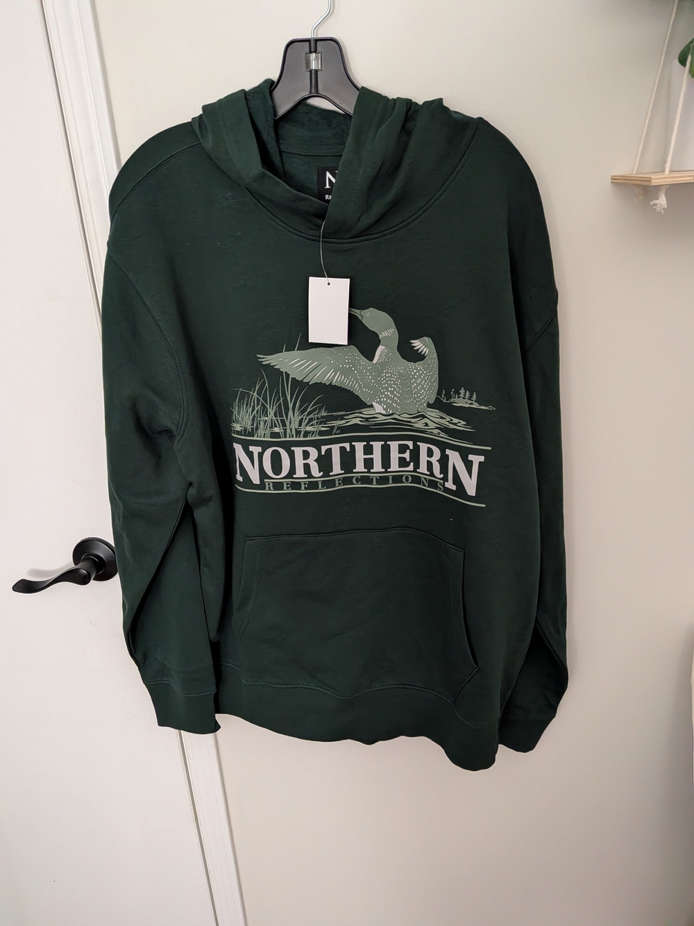 BNWT 90s Waving Loon Northern Reflections Dark Green Unisex  Pullover Hoodie